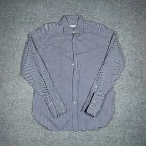 Ermenegildo Zegna Shirt Mens 17.5 Blue Gingham Regular Fit Long Sleeve Button Up